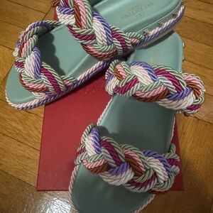 Valentino Garavani Green and Red Rope Sandals